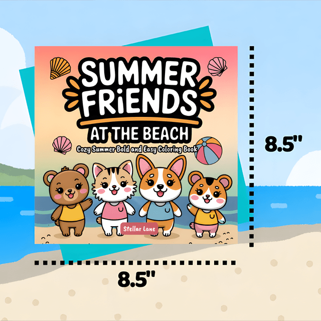 Summer Friends – At the Beach, Cozy Summer Bold and Easy Coloring Book interior page 1