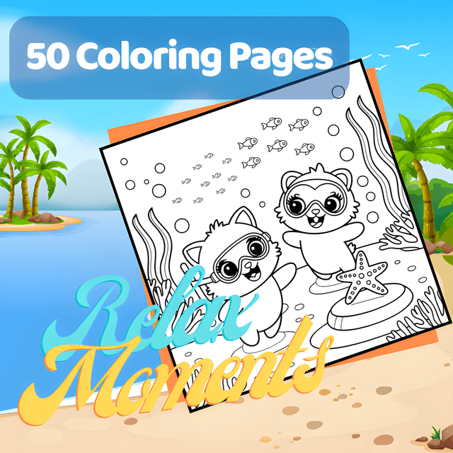 Summer Friends – At the Beach, Cozy Summer Bold and Easy Coloring Book interior page 4