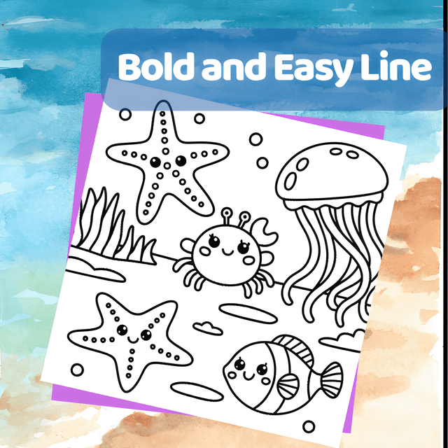 Summer Friends – At the Beach, Cozy Summer Bold and Easy Coloring Book interior page 5