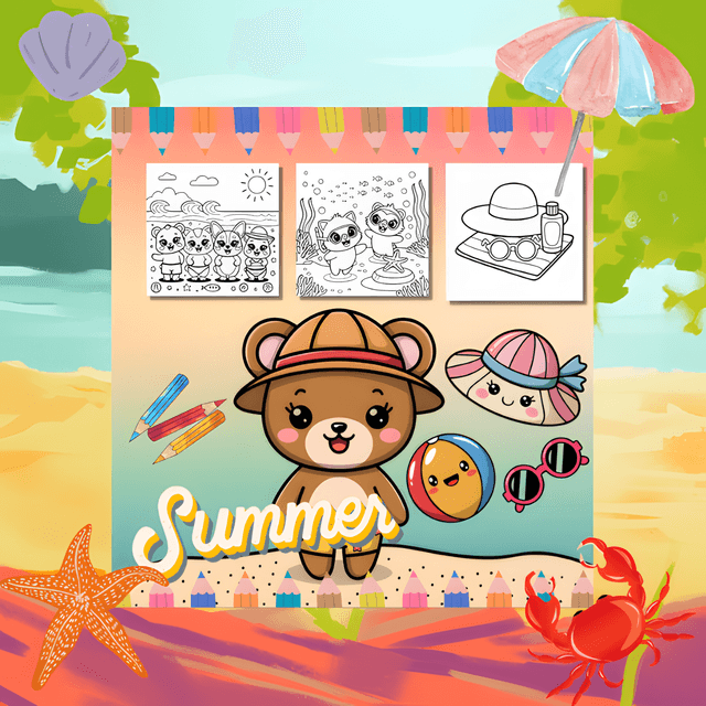 Summer Friends – At the Beach, Cozy Summer Bold and Easy Coloring Book interior page 6