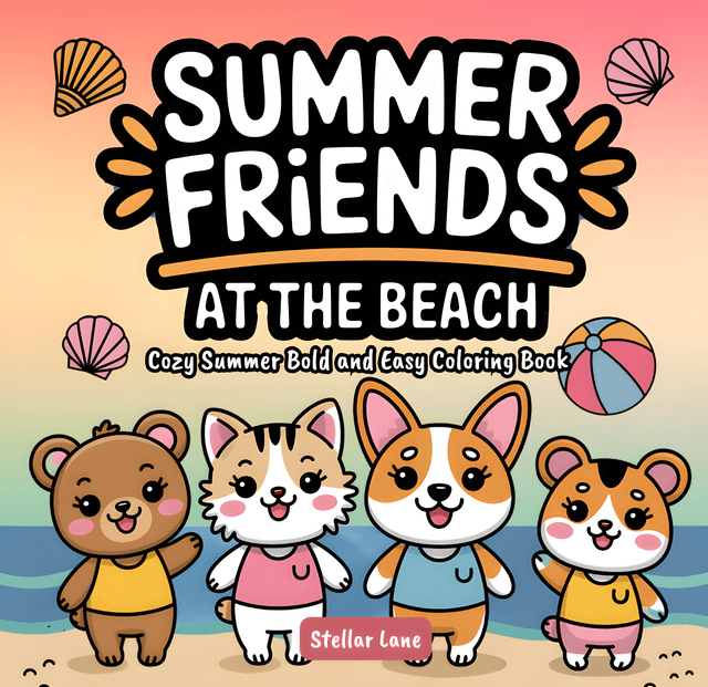 Summer Friends – At the Beach, Cozy Summer Bold and Easy Coloring Book cover